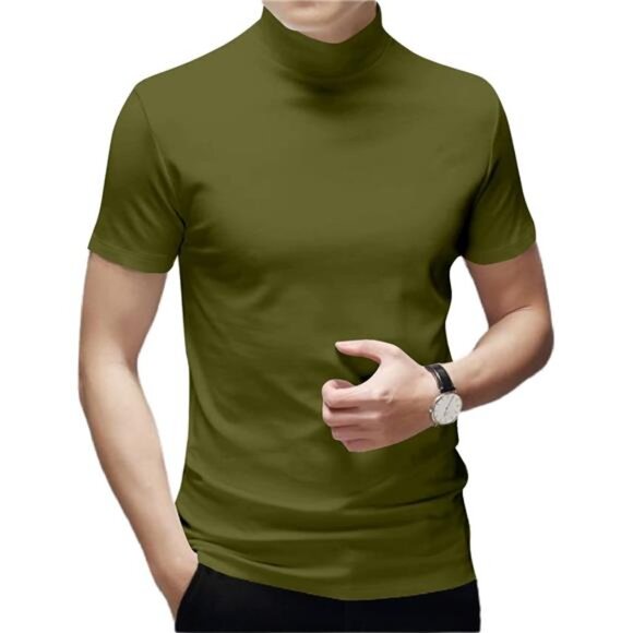 Men's Fashion Mock Turtleneck T-Shirts Long Sleeve Pullover Sweater Basic - Picture 2 of 5
